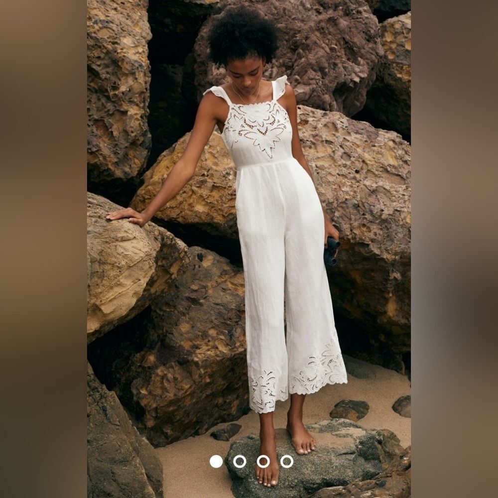 By Anthropologie Eyelet Jumpsuit size Small White